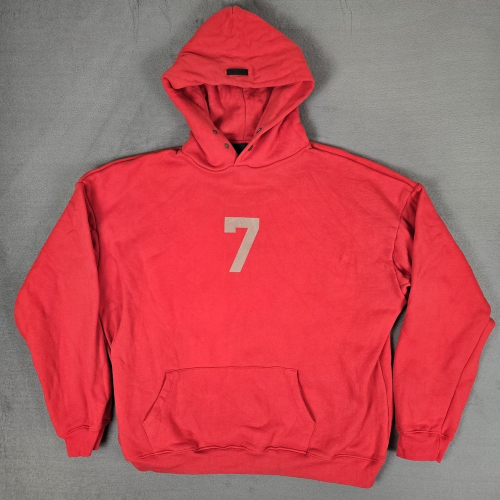 Fear of God Seventh Collection Hoodie Mens XL Red‎ "7" Logo Heavyweight Cotton